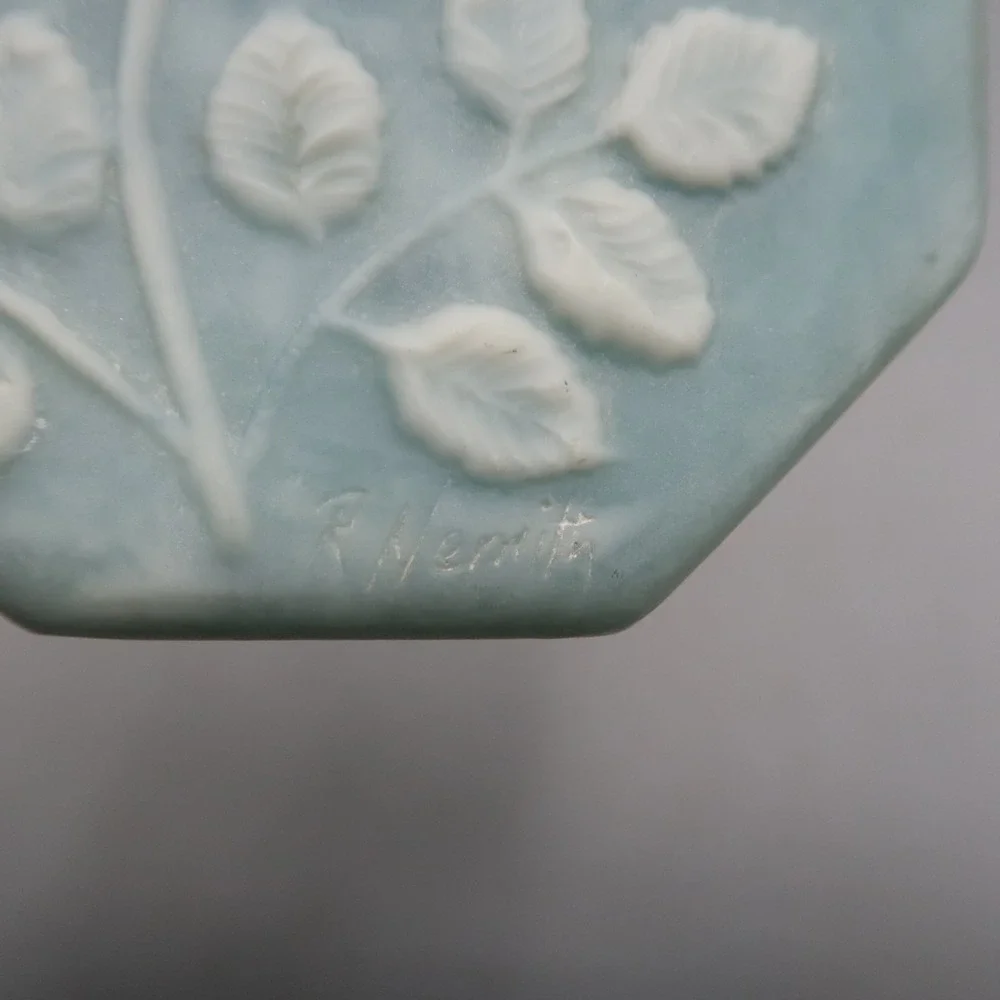 Trinket Box Octogen Shaped Blue & White Rose Soapstone Jewelry Treasure